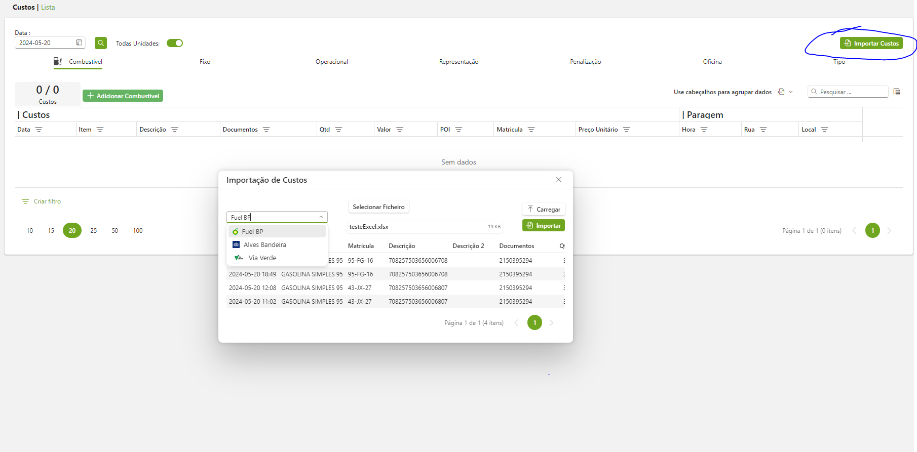 Importação Custos